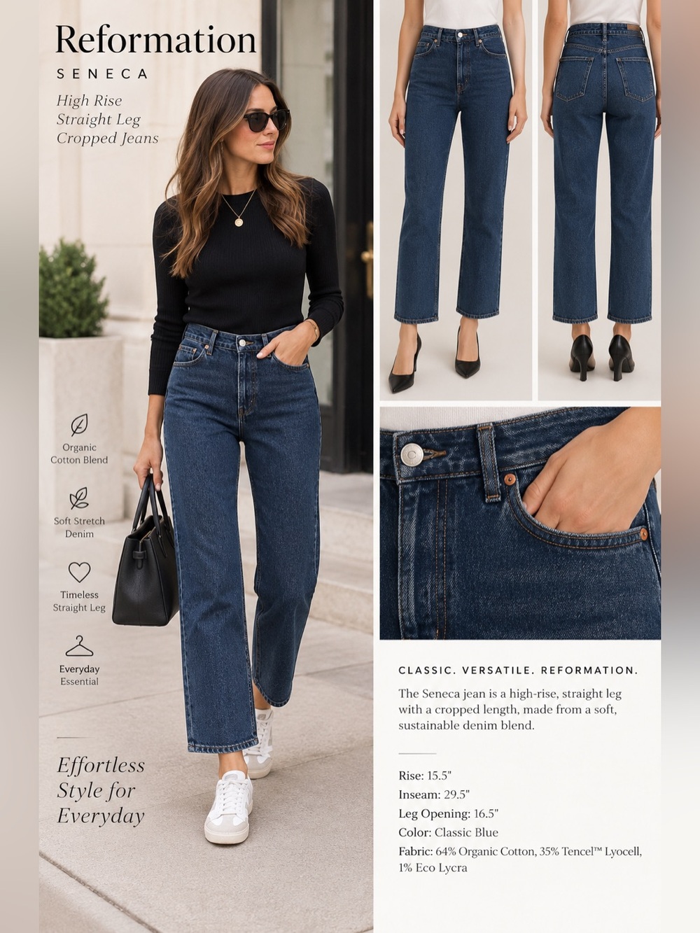Reformation Seneca High Rise Straight Leg Cropped Dark Wash Jeans Women’s 34